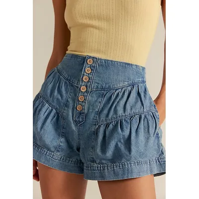 We The Free Fleur Denim Shorts at Free People in Aura Blue, Size: Large