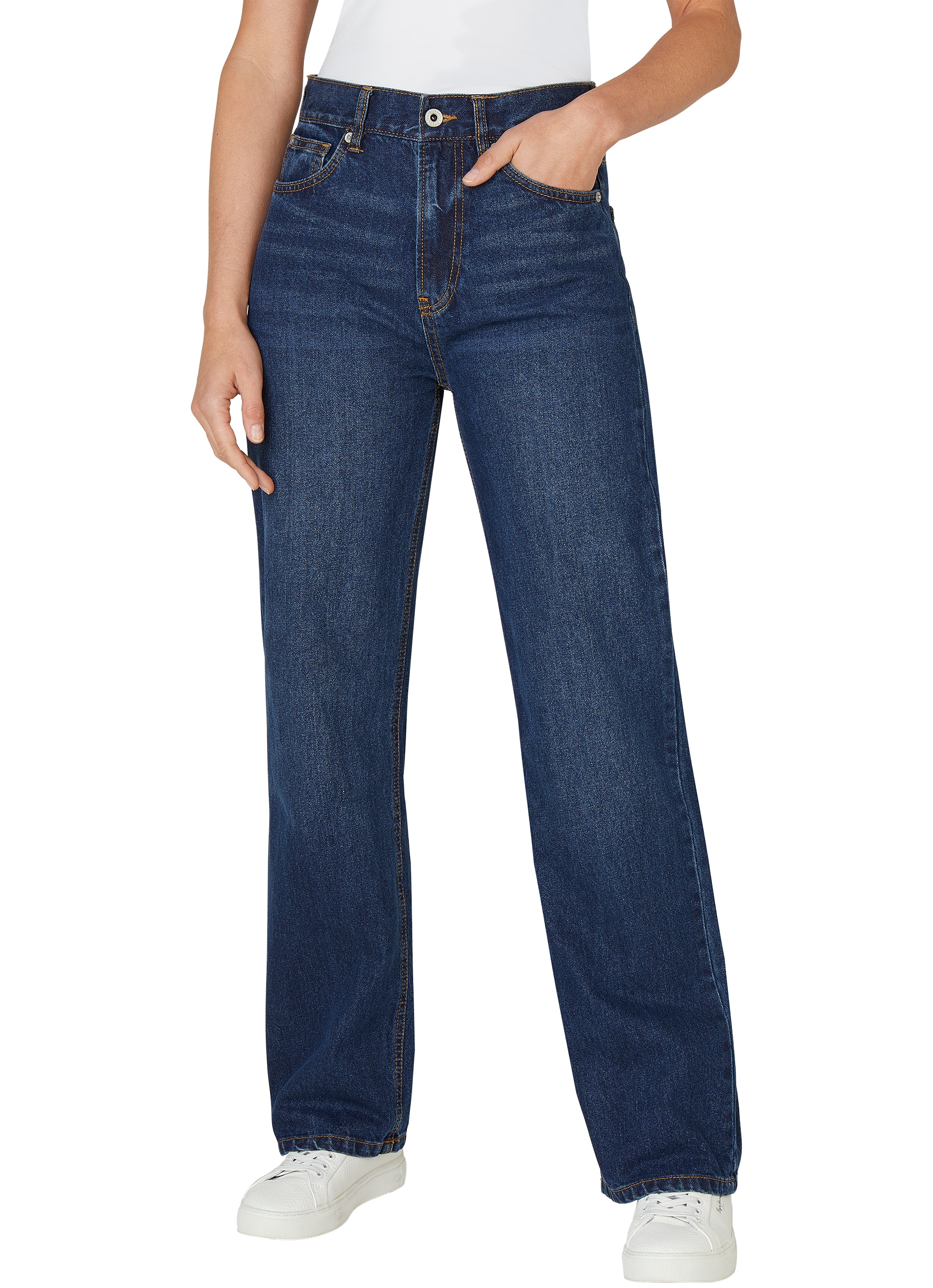 Straight-Jeans PEPE JEANS "STRAIGHT JEANS HW ROBYN", Damen, Gr. 30, Länge 32, blau (tiefblau used), Denim/Jeans, Obermaterial: 100% Baumwolle, straight fit, Jeans Straight-Jeans, mit hohem Bund