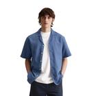 Kurzarmhemd MARC O'POLO DENIM "aus Leinen-Bio-Baumwoll-Mix", Herren, Gr. S, Normalgrößen, cerulean blau, Obermaterial: 53% Leinen, 47% Baumwolle, unifarben, regular fit normal, Kurzarm, Hemden