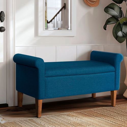 Elsie Upholstered Storage Bench Blue , Blue