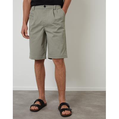 Threadbare Men's Sage Green Pleated Stretch Relaxed Fit Chino Shorts