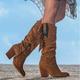 Cowboy Boots for Women with Heel Embroidered Pull On Chunky Stacked Heel Cowgirl Knee High Western Boots Sexy Fashion Warm Winter Long Boot with Side Zipper (Blue 7)