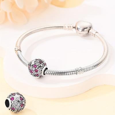 TEMU 1pc Classic Round 925 Sterling Silver Charm Bead With Synthetic Cubic Zirconia, Fits Bracelet Bangle Necklace Keychain, Daily & Gift Occasion, Christmas Holiday Theme, All Jewelry Gift Image