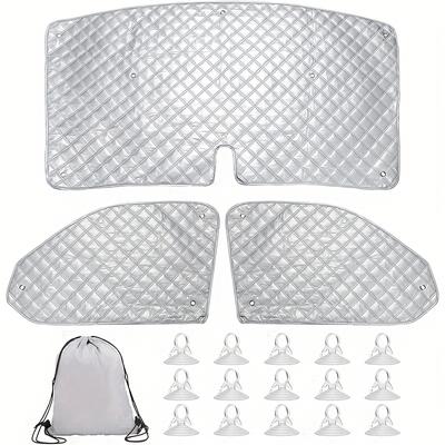 TEMU 3pcs Windshield Sunshade With Interior Insulation And Venetian Blinds Cover For T5 Image