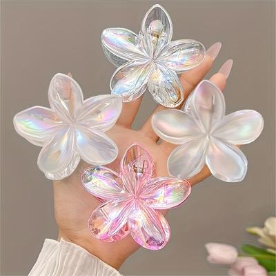 TEMU 4pcs Colorful Plumeria Flower Hair Clips - Women's Fashion Plastic Ponytail Accessories - Suitable For Spring And Summer, Traveling To Hawaii Image