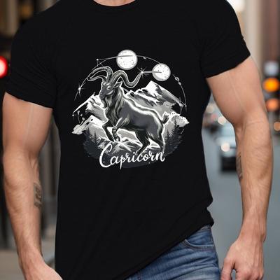 TEMU Zodiac Graphic Tee For Men - Casual Short Sleeve, Breathable Polyester, Machine Washable - Fashion Image