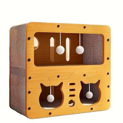 TEMU Dual-layer Deluxe Cat Scratching Board - Corrugated Cardboard Cat House With Pom-poms, Indoor Cat Bed, Suitable For Multi-cat Households - Easy To Assemble, Cat Scratching Board Image