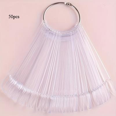 TEMU 50pcs Clear Nail Display Set - Fan-shaped With Ring, Salon Color Showcasing & Personal Polish Testing, Unscented Image