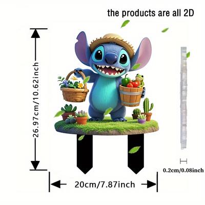 TEMU 2d Flat, Stitch Acrylic Garden Stake - Weatherproof Outdoor Decor For Planters, Lawns, And Backyards, Perfect Housewarming Gift Or Gift For , 2d Flat Image