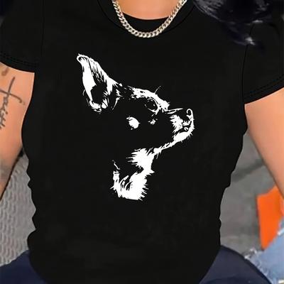 TEMU Fashionable T-shirt, Minimalist, Dog, Cartoon, Chihuahua Image
