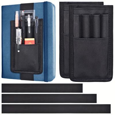 TEMU Easily Organize Your : 2 Pen Holders + 3 Elastic Bands To Make Your Hardcover Notebook More Attractive And Functional. Image