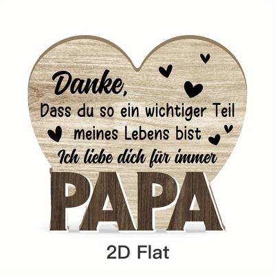 TEMU 2d Flat Putuo Decor 1pc German Heart Shaped Wooden Table Decor, Dad Thank You For Being Such An Important , , Desktop Decoration For Home Room, Gift Image