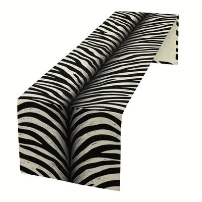 TEMU 1pc Black & White Zebra Print Polyester Table Runner - Modern Rectangular Kitchen & Dining Room Décor, 100% Polyester, Easy To Clean, Stylish Table Setting Accent Image