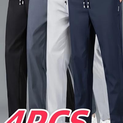 TEMU 4pcs Men's Regular Fit Solid Color Joggers With Drawstring Waist And Pockets - Casual, Fashionable, Ideal For Running, Jogging, And Outdoor Sports - Great Gift For Teen, Teen | Joggers| Joggers Image