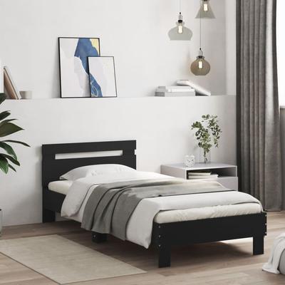 TEMU Bed Frame With Headboard Black 75x190 Cm Wood Image