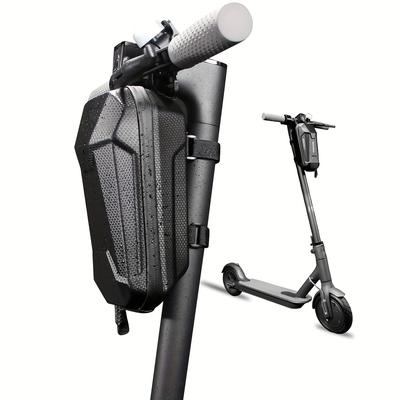 TEMU 1pc Premium Waterproof Scooter Bag - Pu Hard Shell, Large Capacity Front Hanging Storage For Electric Scooters And Bicycles, Black, Adjustable Straps & Buckles For Image
