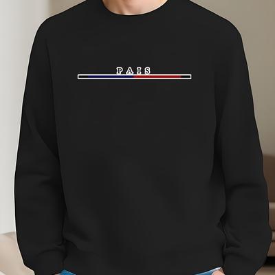 TEMU Paris Print Trendy Sweatshirt, Men's Casual Graphic Neck Pullover Sweatshirt For Men Image