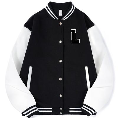 TEMU Casual Jacket, Snap Button, Letter Print, Casual Top, Hoodless, Outerwear, Color, Baseball Team, , Trendy, Image