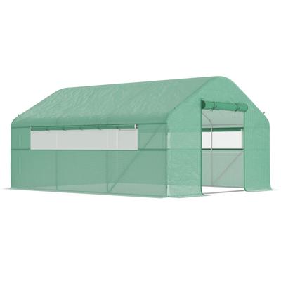 TEMU Outsunny Outdoor Greenhouse 4x3x2 M Tunnel Greenhouse With 2 Windows Pe Anti-uv Cover And 1 Roll-up Door With Zipper Greenhouse For Garden Patio