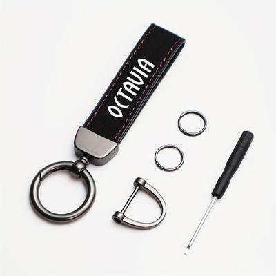 TEMU Stylish Alloy Car Key Chain With Red Stitching For Octavia 2 3 A5 A7 - Key Ring Accessory, Car Keychain Accessories Image