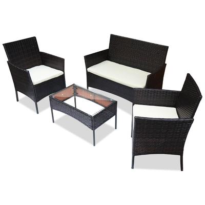 TEMU 4pcs Garden Furniture Set With Tempered Glass Top And Seat Cushion (black/brown) Image