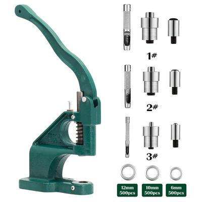 TEMU 1pc Hand Press Grommet Eyelet Machine With 3 Dies & 1500pcs Grommets 6/10/12mm Image