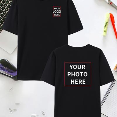 "TEMU Customizable Men' T-shirt - Breathable Polyester, Casual Summer Streetwear, Round Neck Short Sleeve, Personalized With "your Photo Here" Text, Casual Attire, Custom T-shir" Image