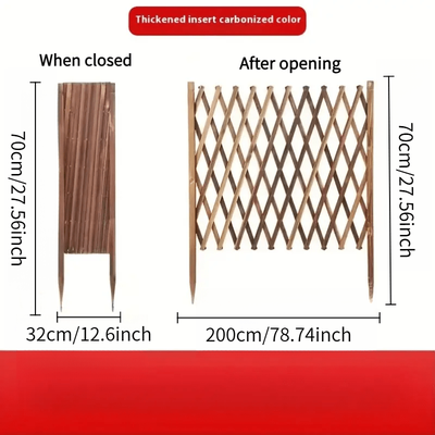 TEMU Adjustable Wooden Garden Fence, 2 Sizes - Multifunctional Decorative Garden Grid Barrier - Pet Fence - Home Privacy Screen Partition - Rustic Outdoor/indoor Wooden Fence Panel Image