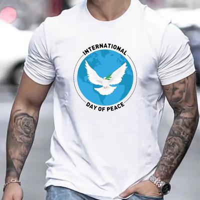 TEMU International Day Of Peace Peace Men's Summer Casual Short Sleeve T-shirt, Round Neck, Comfy And Simple Fit, Outdoor Top For Image