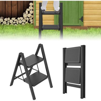 TEMU Folding Step Ladder, Standing Ladder, Non-slip Household Ladder With , Load Capacity Up To 270kg, Foldable For Household, Kitchen, Office, Black Image