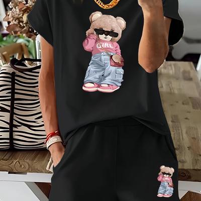 TEMU Graphic Print 2 Piece Set, Short Sleeve T-shirt & Shorts, Women's Clothing Image
