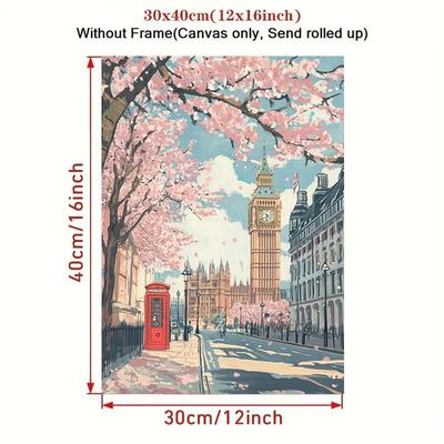 TEMU 1pc London Cherry Canvas Poster - Illustration, Waterproof Wall Art For Living Room, Bedroom, Office, Restaurant, Bar Decor Image
