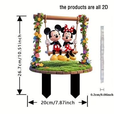 TEMU 2d Flat, And Mouse Acrylic Garden Stake - Weatherproof Outdoor Decoration For Flower Pots, Lawns, , And Backyards, Perfect Housewarming Gift Or Gift For , Garden Decoration Image