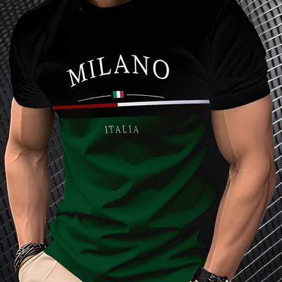 TEMU Italy Style 3d Print Men's T-shirt - Casual & , Short Sleeve, Round Neck, Lightweight Fabric, Machine Washable - Outdoor Activities Image