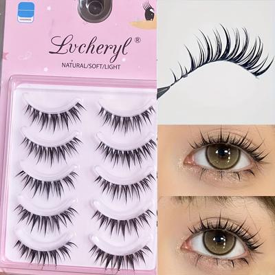 TEMU 5 Pairs Lvcheryl 3d Mink Eyelashes - Natural & Fluffy, Beginner-friendly, Reusable, Eye Enhancement, 0.07mm Thickness, 6-12mm Length, Lvcheryl Image