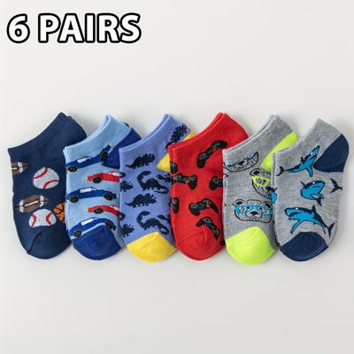 TEMU 6 Pairs Baby Cartoon Animal Ankle Socks | Soft, Breathable, And Colorful Boys – Dinosaur, Shark, Bear, And Designs For & Nursery, Baby Socks Image
