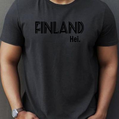 TEMU Finland-inspired ' ' Graphic Tee For Men - Casual Short Sleeve T-shirt, Breathable Polyester, Crew Neck, Machine Washable - Wear Image