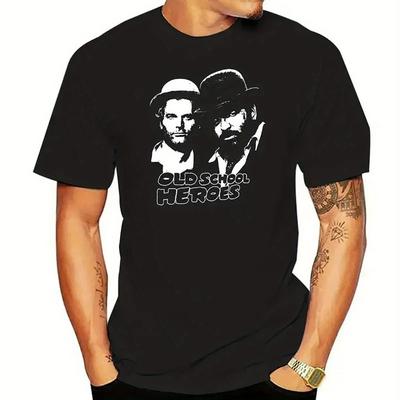 TEMU Men's Pure Cotton Casual T-shirt- Bude And Terrence Hill Print, Crew Neck, Short Sleeve, Breathable Summer Top 180g Image