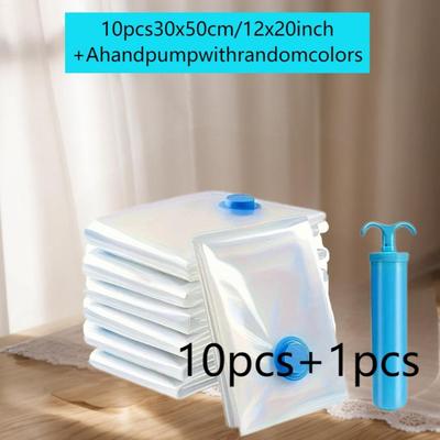 TEMU Thick Vacuum Sealing Bags In Sizes With Colorful Hand Pump, Storage Bags, Zipper Closure, Rectangular, No Power Required, Plastic Material, For Home, Kitchen, Travel, Image