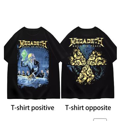 TEMU Megadeths Shirts Band Shirts For Men Metal Vintage Cotton T Shirt Round Collar Short Sleeve Gift Cloth Image