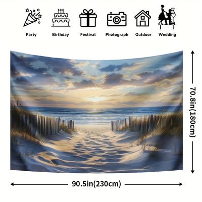 TEMU 1pc Polyester Beach Scene Wall Tapestry, Hawaii Sunset , Multifunctional Indoor/outdoor Decor For Events, Gardens, Home Celebrations - No Electricity Needed, Featherless Image