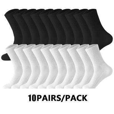 TEMU 10 Pairs Unisex Casual Long Socks - Solid Color Elastic Ribbed Cuff High Ankle Socks For Outdoor Sports & Casual Attire, Machine Washable Socks For (), , Cute Socks Image