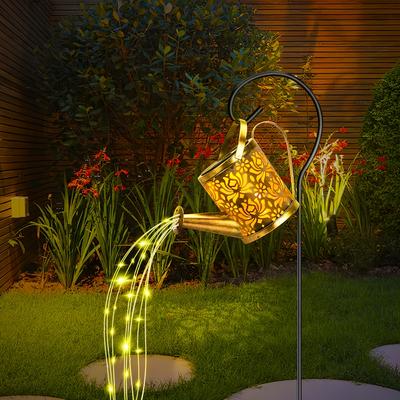 TEMU 1pc Solar Watering Can With Lights, Outdoor Solar Garden Lights, Garden Decorations, Hanging Lanterns, Metal Solar Waterfall Lights, Suitable For Yards, , Lawns, , , Foyers - Gift For Day Image