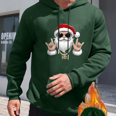 TEMU Men's Christmas Santa Print Hoodie, , Polyester 100% Knit Fabric, Long Sleeve, Regular Fit, With Kangaroo Pocket, For Fall/winter Collection Image