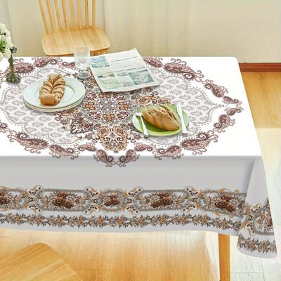 TEMU 1pc Rectangular Washable Tablecloth, Geometric , Polyester 100%, Machine Made, Solid Color, Ideal For Party Kitchen Dining Table Decor Image