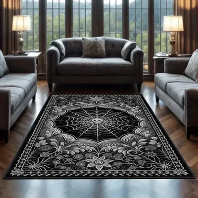 Gothic Spider Web Area Rug Black Gothic Rug for Dark Academia Decor Goth Area Rug Living Room Rug Washable Living Room Rug