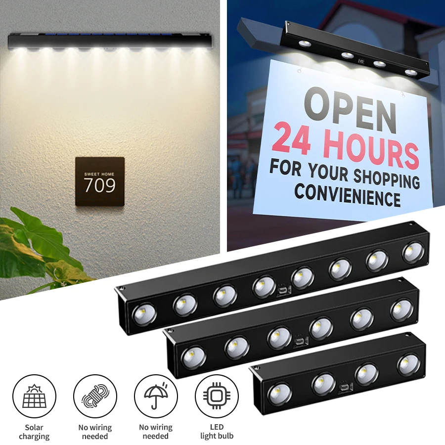 Solar Sign Light Outdoor LED Wall Lamp Address Light Dusk to Dawn Sunlight for Billboard Mailbox House Number Porch Fence Garden