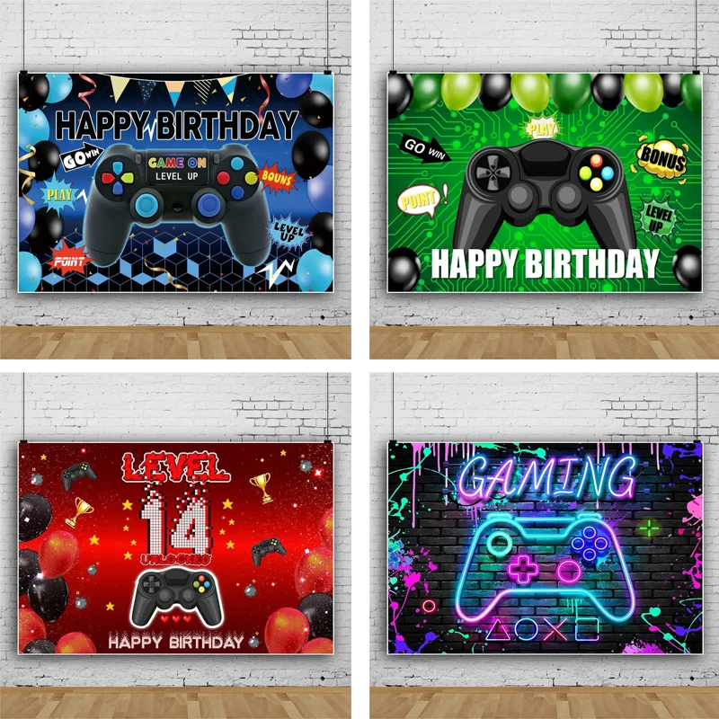 Video Gamepad Birthday Background for Boy Birthday Party Game On Level Up Gaming Theme Decorat Banner Photography Backdrops Gift
