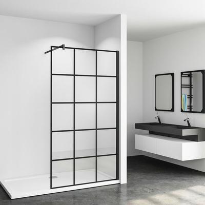 90x200cm Schwarze Gittermuster FormDuschabtrennung 8mm Nano esg Duschwand Duschabtrennung + f Image