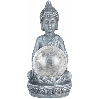 Etc-shop - led Solarleuchte Buddha Figur mit crackle Glaskugel Garten Terrassen Dekoration, Image